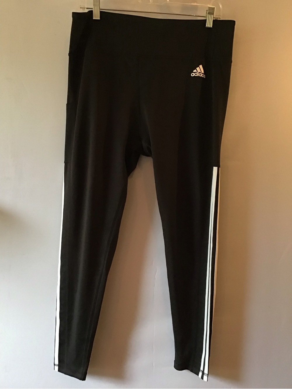 390  Black Leggings with White Side Stripes